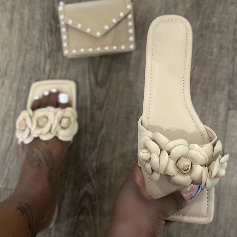 

Rimocy Soft Square Toe Floral Slippers Women Summer 2021 Flat Heels Beach Casual Slides Shoes Woman Outdoor Sandals Flip Flops