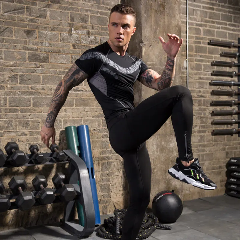 Мужской спортивный костюм для спортзала фитнеса компрессионные колготки одежда