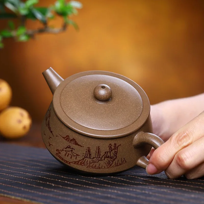 

190ml Yixing Purple Clay Teapots Master Hand-carved Tea Pot Raw Ore Beauty Kettle Chinese Teaware Customized Tea Ceremony Gifts