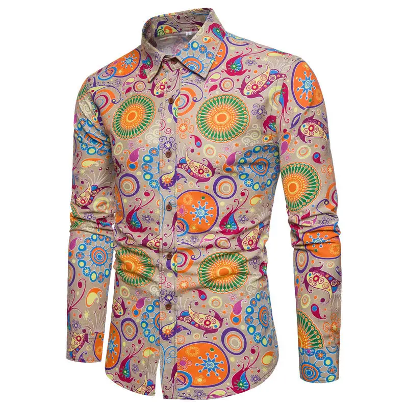 2021 NEW Men Long-Sleeved Shirt Fashion Flower Printed Shirt Hawaii Leisure Vacation Men's Club Clothing 22 Color 4XL 5XL