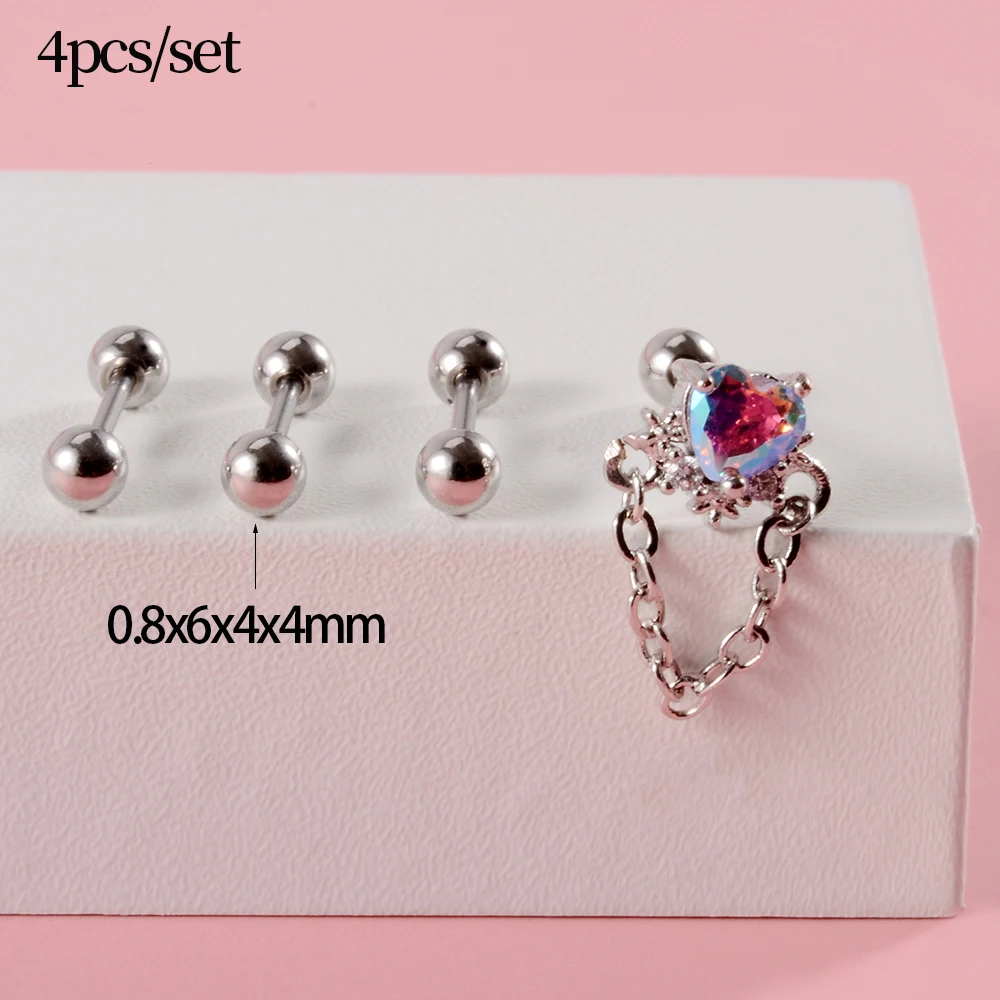 

Серьги-гвоздики CHUANCI из нержавеющей стали для пирсинга, ювелирное изделие с розовым цирконием для хрящевой ткани завитка ушной раковины, Ко...