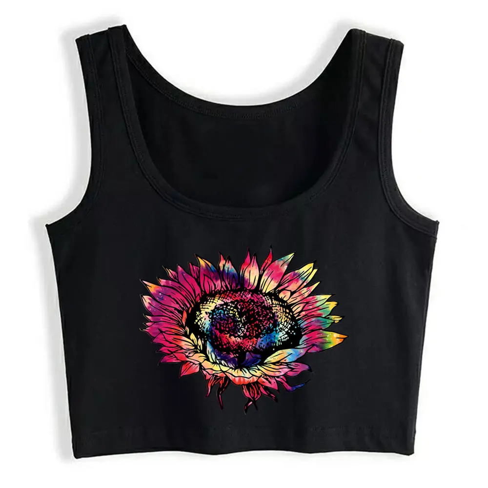 

Boho Crop Top Tie Dye Sunflower Casual Black Cotton Y2k Tops Womens Tops blusas mujer de moda 2021 verano Gym Tank Top Women
