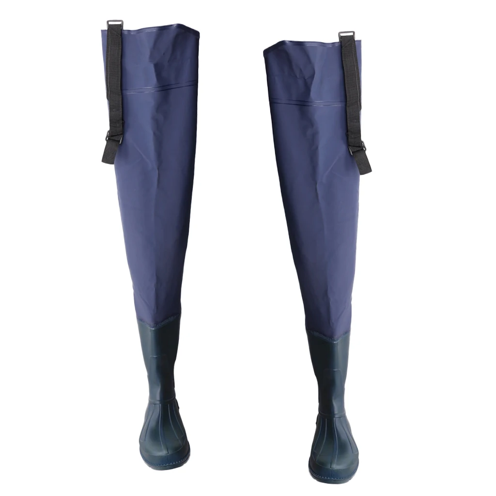 Navy Blue 42 Унисекс ПВХ рыбацкие болотные бедра водонепроницаемые сапоги с тиснением подошвы, размер 40, 41, 42, 43, 44, 45 - Цвет: Navy Blue 42