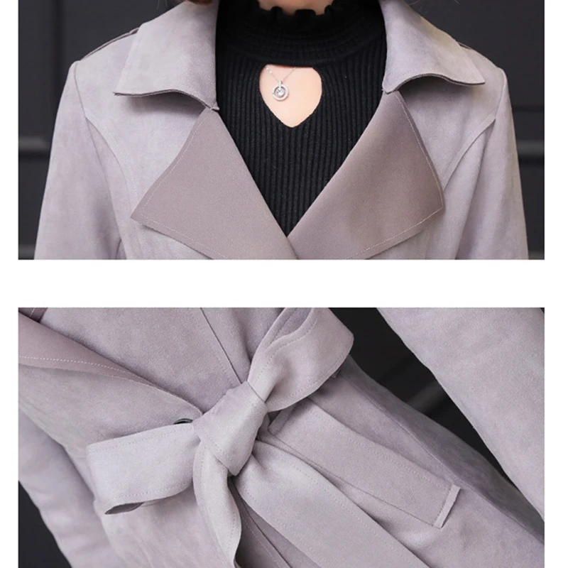 

Spring Autumn Fashion Buckskin Suede Trench Coat Women Long Coats Plus size Belt Windbreaker Female Double-breasted Trench