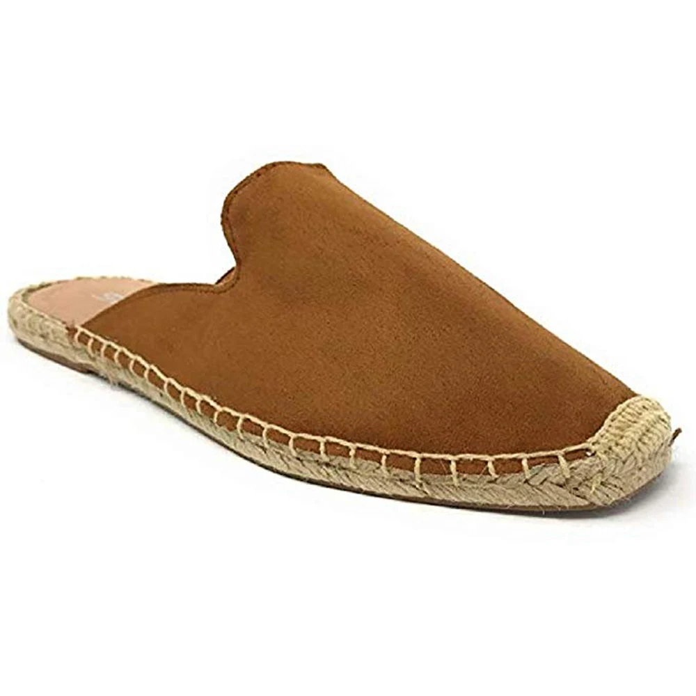 brown Летняя обувь на плоской подошве; mule feminino; женские сандалии; тапочки; эспадрильи; парусиновые женские тапочки с острым носком; шлепанцы; Прямая поставка - Цвет: brown