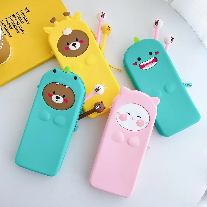 Большая косметичка забавный медведь искусственная для карандашей Пеналы сумки