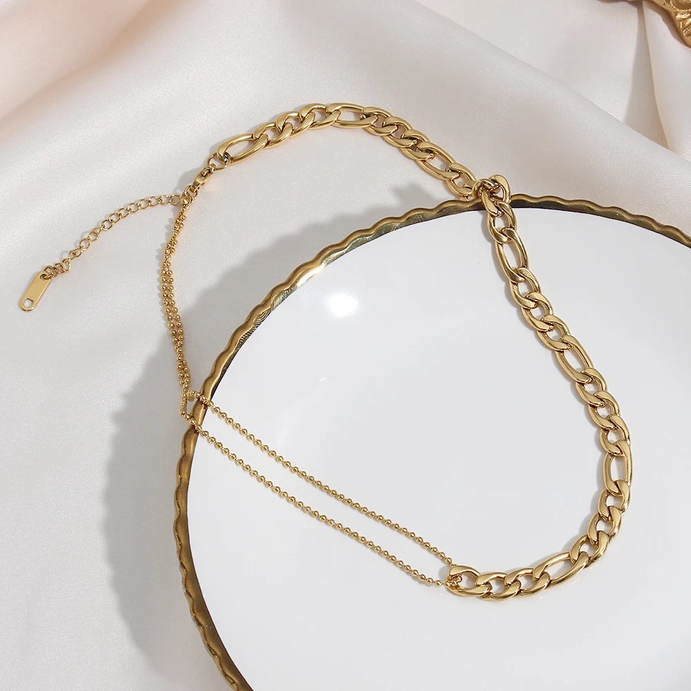 

Stainless Steel Chain Splicing Necklaces for Women 18K Gold Plated Bracelets Beads Female Boho Elegant Women Prom Jewelry Sets