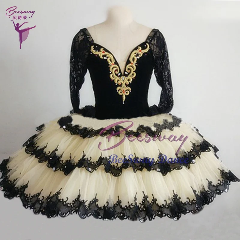 

Long sleeves Black Classical ballet tutu for girl women Black Swan lake Professional Ballet Tutus skirt