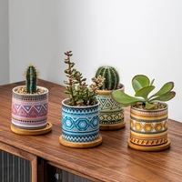 4pcsset ceramic flower pot geometric pattern succulent plant holder desktop pots colorful cylindrical flower pots home decor