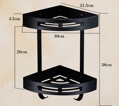 Corner Shelf Набор аксессуаров для ванной комнаты, 304 нержавеющая сталь, вешалка для полотенец, угловая полка, держатель для бумаги, вешалка для полотенец, 5 крючков, оборудование для ванной, черный и золотой - Цвет: Corner Shelf