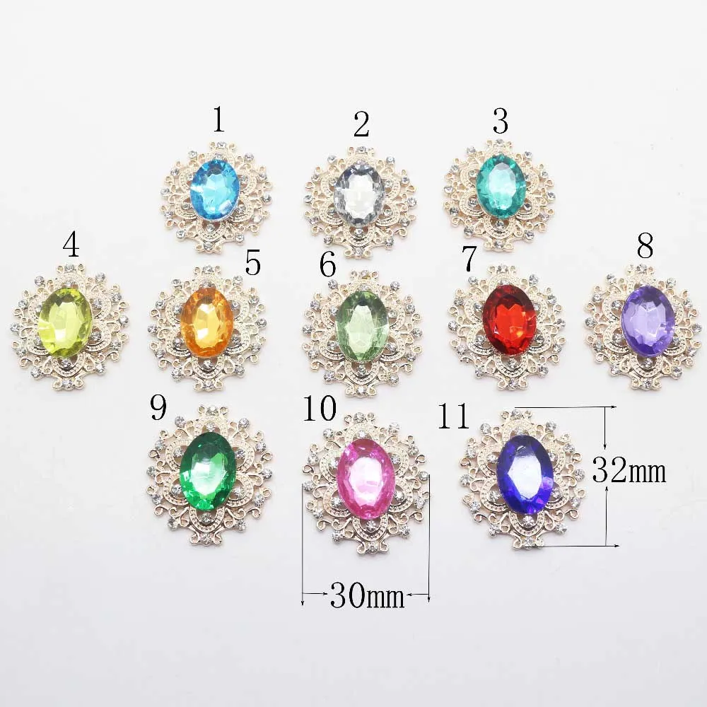 Mix color Новые 10 шт 32*30 мм многоцветные металлические овальные Стразы на кнопках, свадебные украшения, блестящий материал для рукоделия - Цвет: Mix color