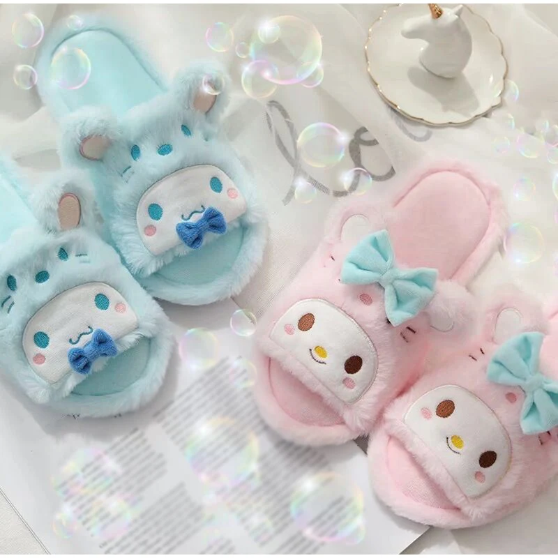 Тапочки женские плюшевые с мультяшным принтом повседневные удобные домашние