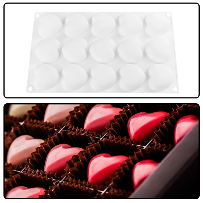 

15 Mini Romantics Heart-shaped Cake Mold For Chocolate Desserts Pudding Cakes Silicone Baking Moulds Bakeware Decorating Tools