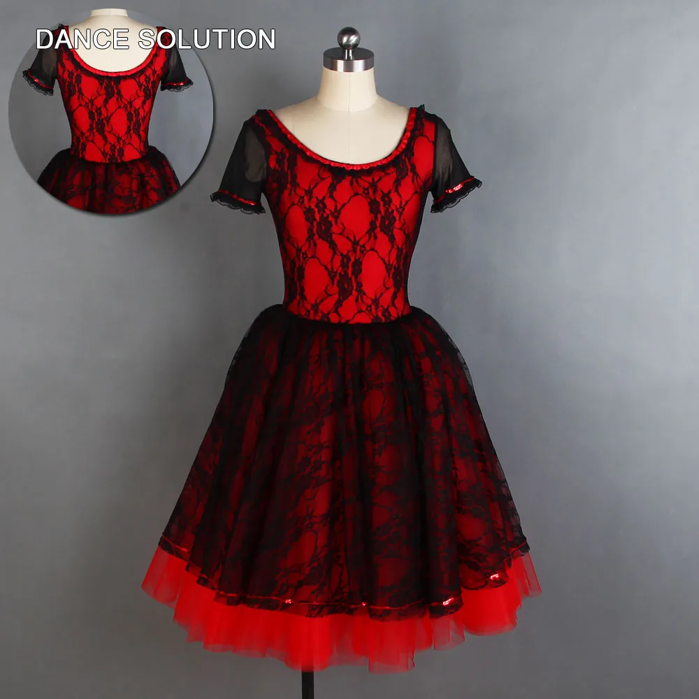 Романтическое балетное платье с красной планкой кружевом для детей и взрослых