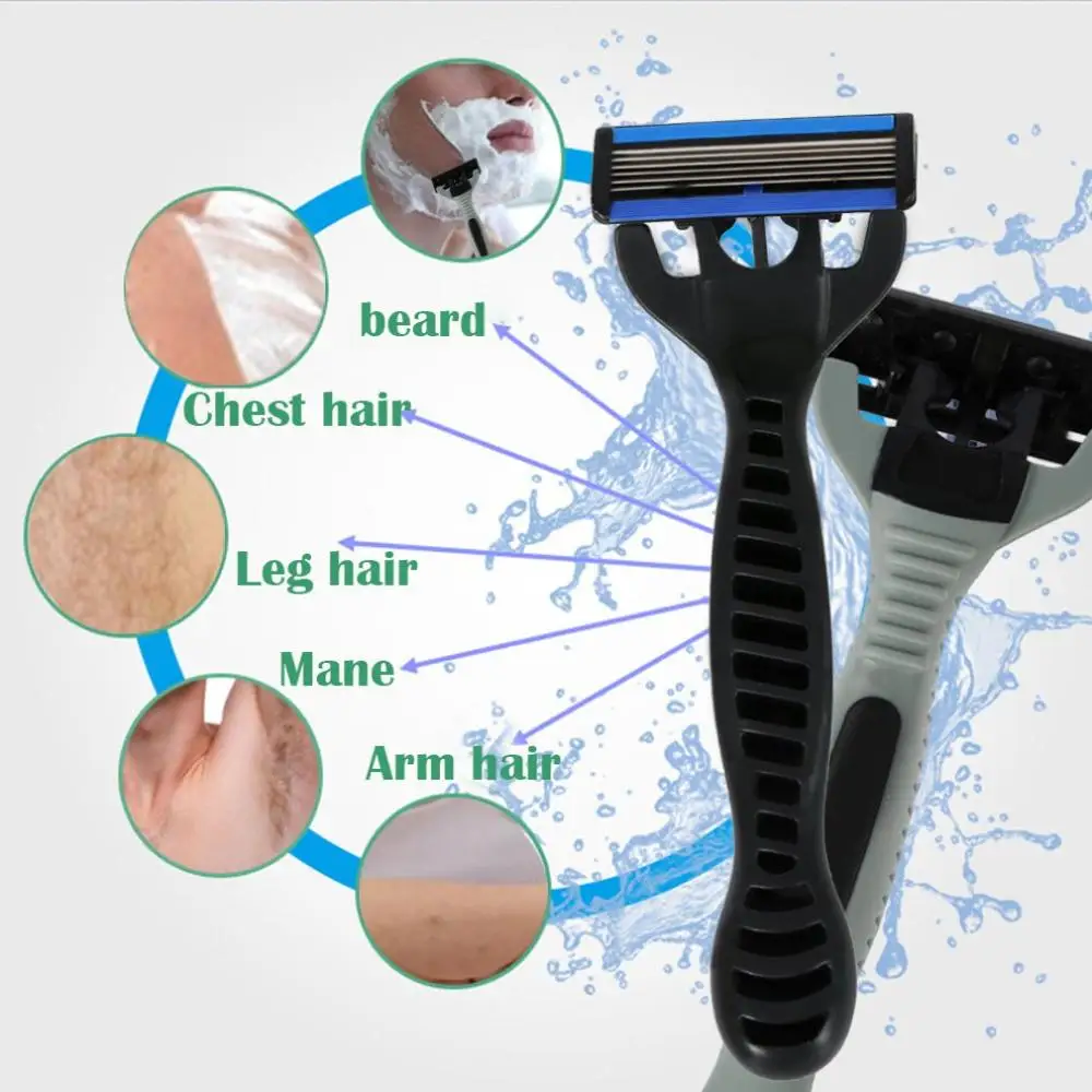 6 Layers Men's Safety Razor 1 Holder + 7 Replacement Blades Head Cassette Hair Shaving Machine Face Knife Epilator trimmer | Красота и