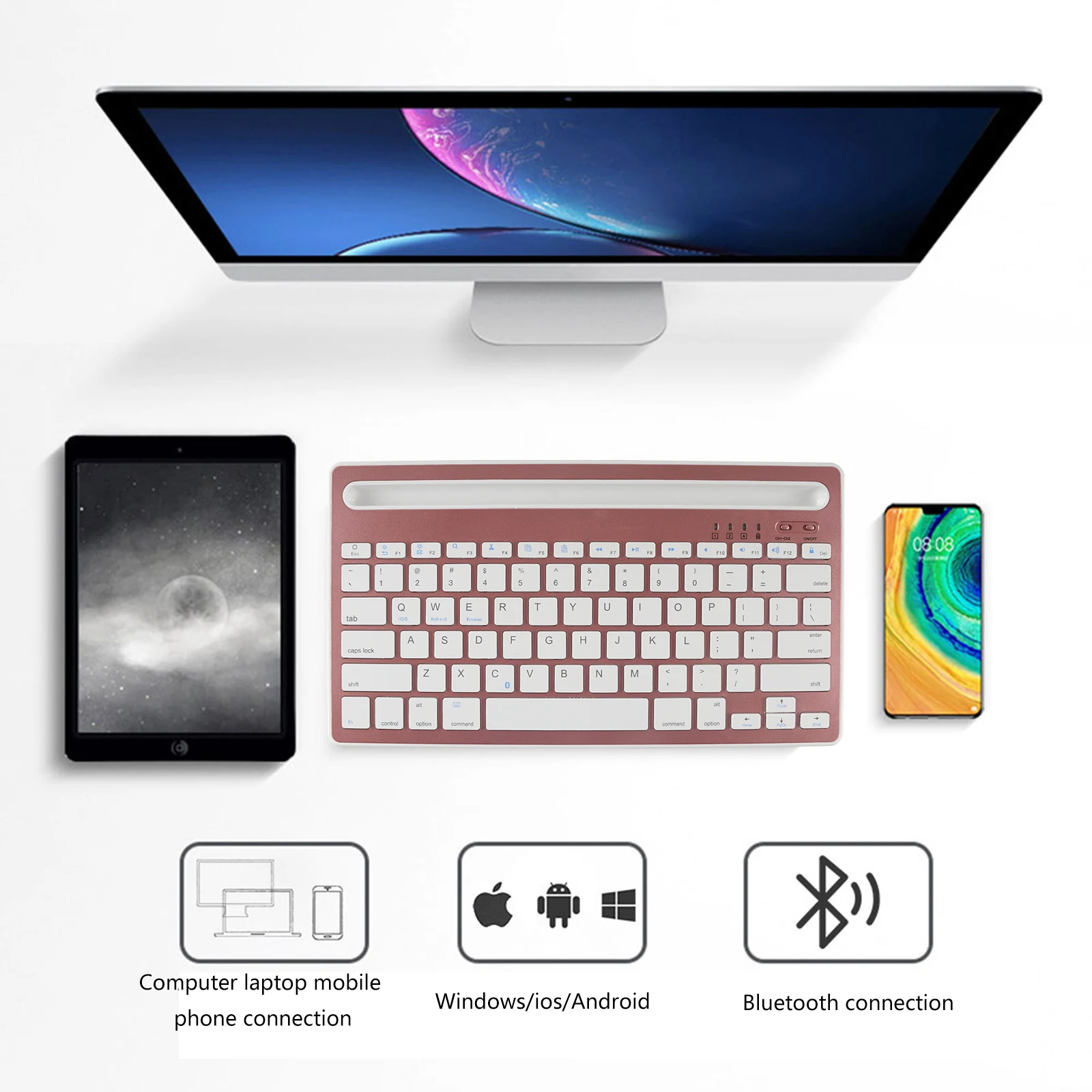 Bluetooth 3.0 Keyboard Wireless Gaming Keyboards Ultra-thin Office PC Gamer Keypad 78 Keycaps Keybord For Laptop Phone Tablet | Компьютеры