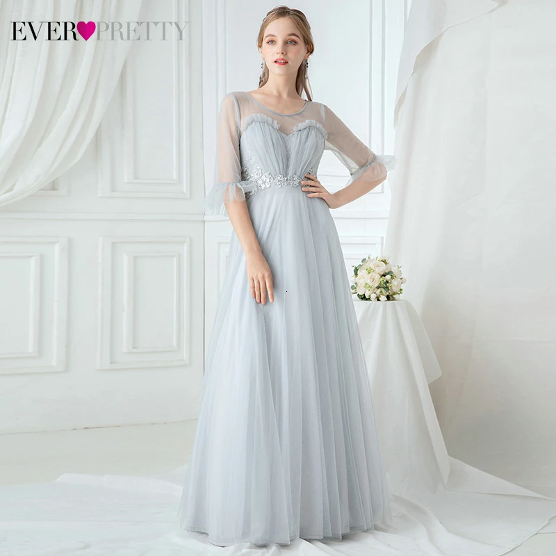 Серые Вечерние платья Ever Pretty EP00887GY Applqiues трапециевидные фатиновые праздничные с