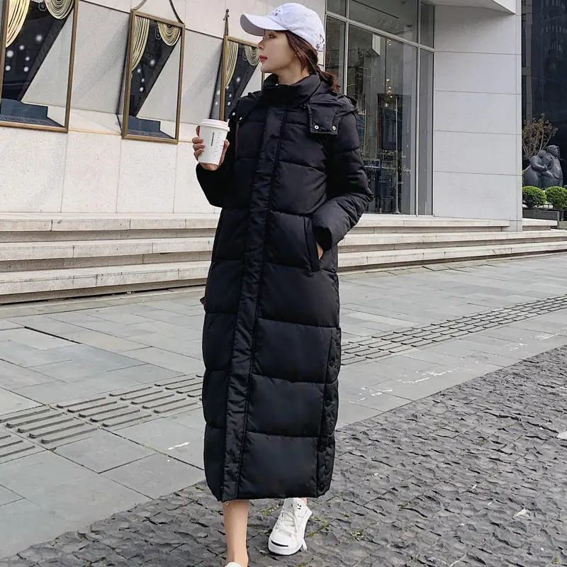Black Parka Длинное пуховое хлопковое пальто женское мягкое свободное теплое утолщенное зимнее пальто с капюшоном негабаритное зимнее пальто с длинным рукавом женская одежда q81 - Цвет: Black Parka
