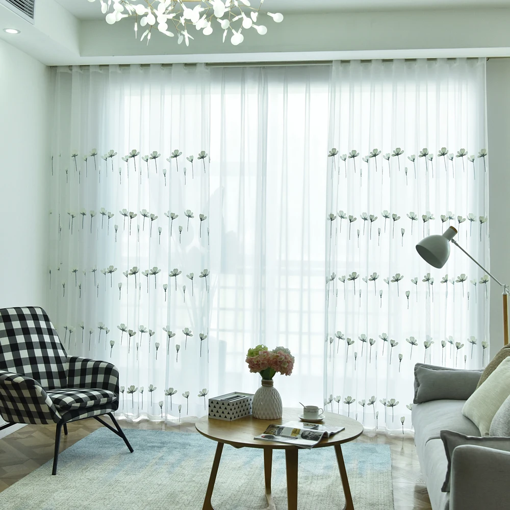 

Pastoral Embroidery Yarn Screen For Living Room Mesh Sheer Curtain Drape Tulle Voile Custom Kitchen Door Blinds T&435#30