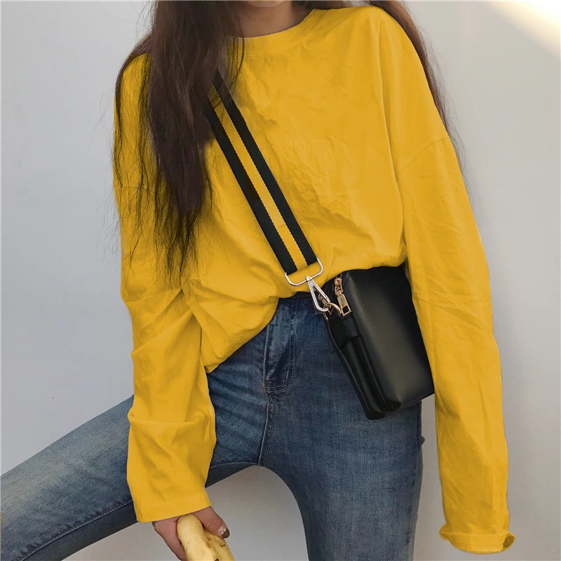 

Spring Autumn Long Sleeve White T-shirts 2020 Student O Neck Loose Tee Shirt Women Oversized Korean Tops Streetwear