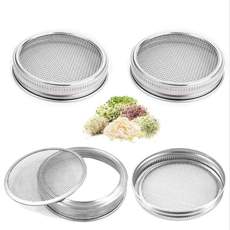 

Stainless Steel Strainer Lids Mesh Screen Filter Seed Sprouter Germination Cover Kit Sprouting For Mason Jars Germinator Garden