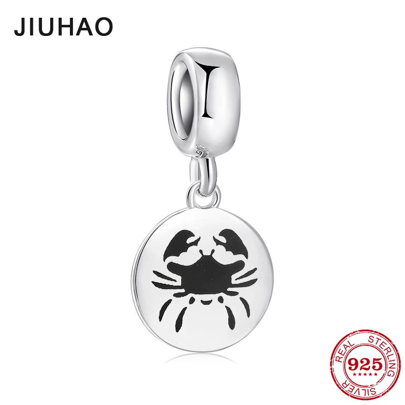 925 Стерлинговое Серебро 12 Созвездие Рак круглой формы Изящные Подвески Бусины
