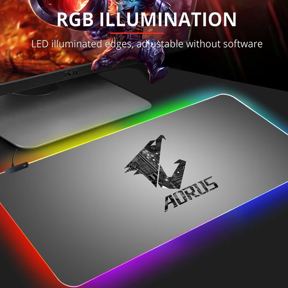 

Aorus Logo Large RGB Mouse Pad XXL Gaming Mousepad LED Mause Pad Gamer Mouse Carpet Big Mousepad PC Desk Pads Mat with Backlit