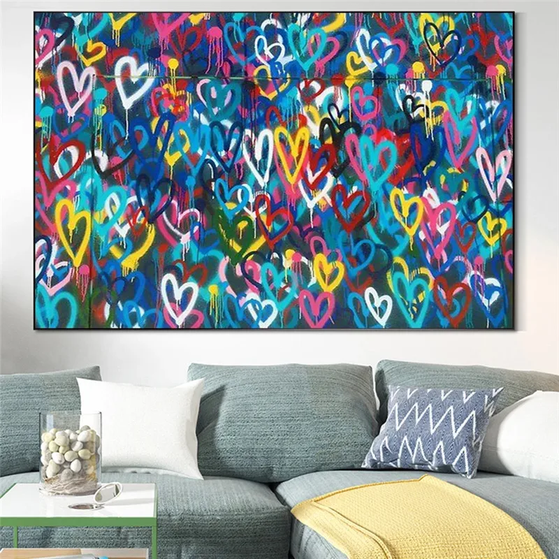 

Modern Graffiti Canvas Group of Colorful Love Hearts Posters and Prints Canvas Paintings Wall Art Pictures for Living Room Decor
