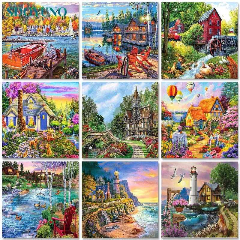 

SDOYUNO Oil Painting By Numbers Landscape 60x75cm Paint By Numbers On Canvas Watercolor By Numbers Scenery Home Decor