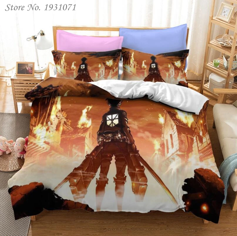 

Комплект постельного белья с 3D-принтом из японского аниме «атака на Титанов», пододеяльник, наволочка, одеяло, чехол, постельное белье для в...