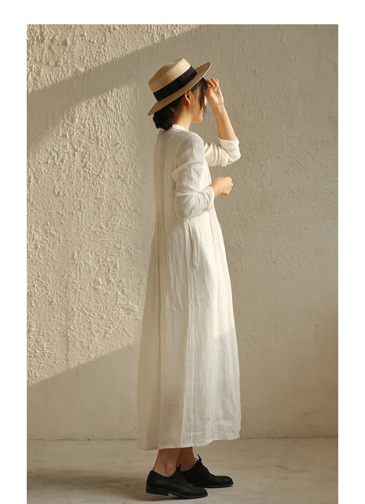 

Far away sunshine room women's accordion pleated ramie dress temperament skirt 2020 autumn new