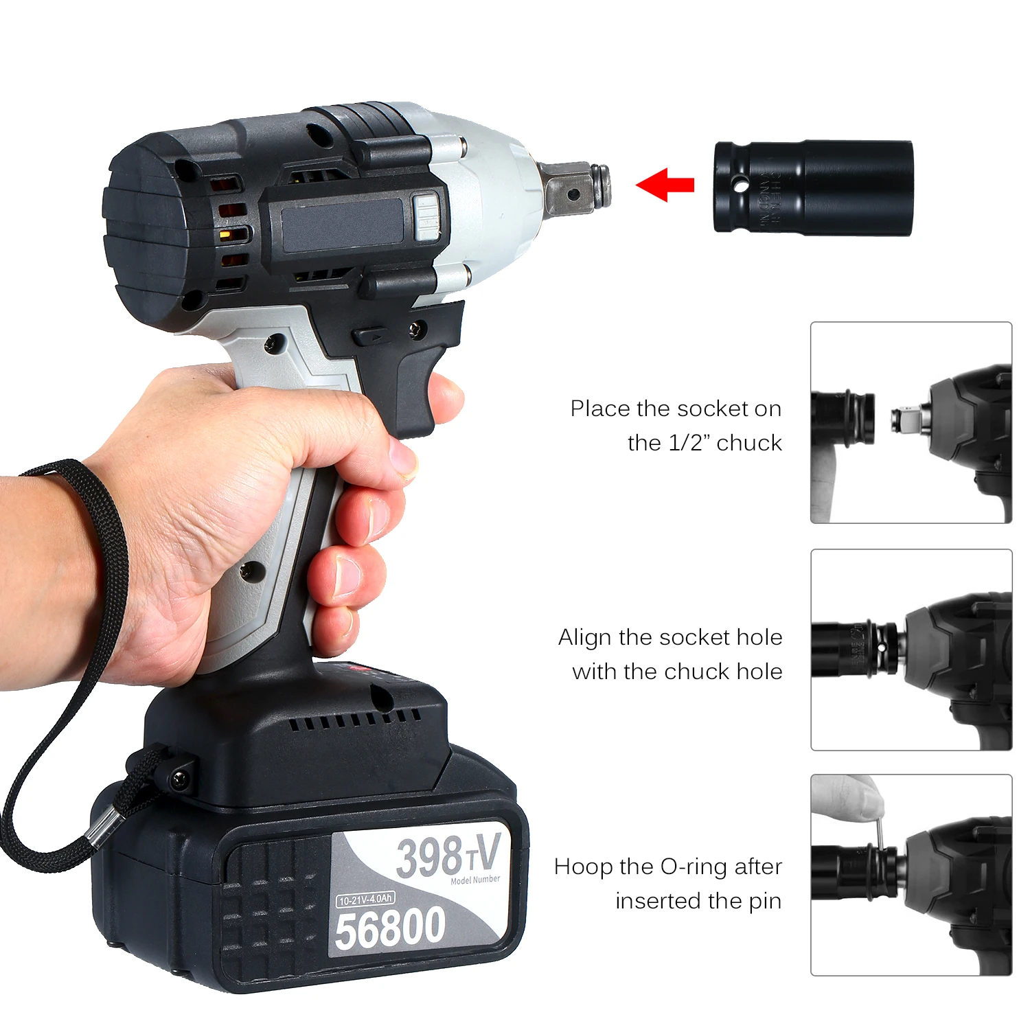 Бесщеточный ударный гайковерт беспроводной электрический с 1/2in патрон 980