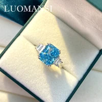 luomansi real s925 sterling silver aquamarine gemstone diamond wedding ring womens high jewelry wholesale