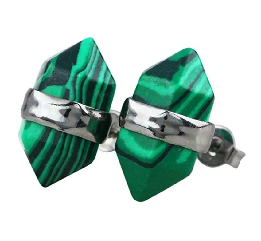 FYJS уникальное серебро маленькая шестиугольная колонна малахитовые клипсы с