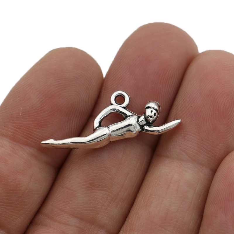 JAKONGO Silver Plated Swimmer Charms Pendants for Jewelry Making Bracelet DIY Accessories 25x17mm 15pcs | Украшения и аксессуары