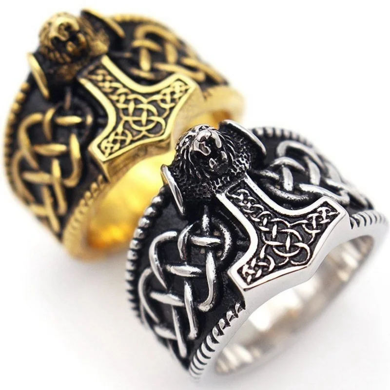

Toten Design Viking Odin's Hammer Ring Men's Fashion Gothic Metal Ring Punk Jewelry