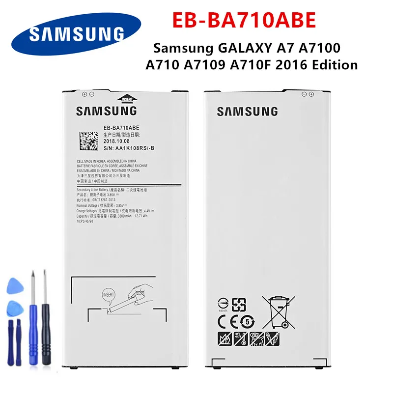 

SAMSUNG Orginal EB-BA710ABE 3300mAh Battery For Samsung GALAXY A7 A7100 A710 A7109 A710F 2016 Edition Mobile Phone +Tools