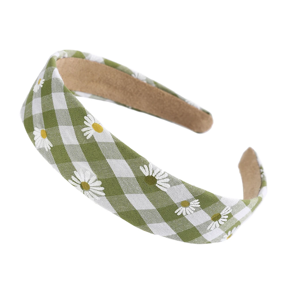 Женский винтажный ободок AWAYTR широкий в клетку с ромашками 3 см аксессуар для