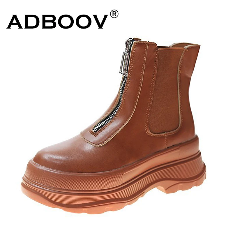 

Женские ботинки челси на платформе ADBOOV, зимние ботинки из лакированной кожи на толстой подошве, с молнией спереди
