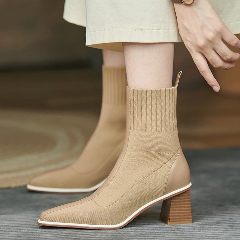 

Pointed Elastic Short Boots For Women 2021 Autumn All-match Feminine Temperament High-heeled Boots Fashionable Work Women Shoes
