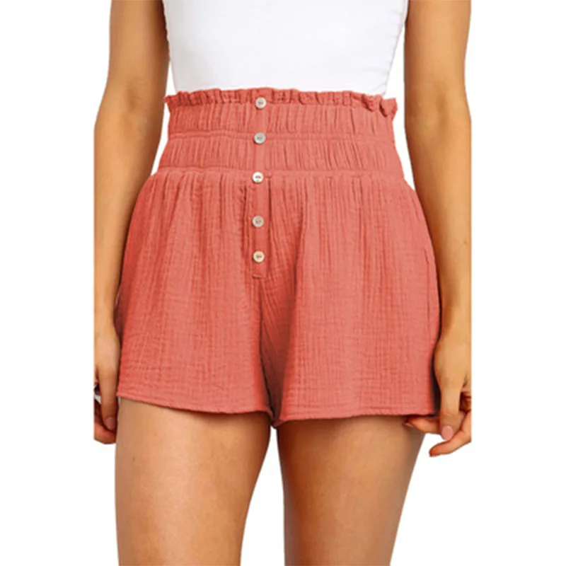 

2021 summer hot style solid color high waist button decoration casual loose women's shorts