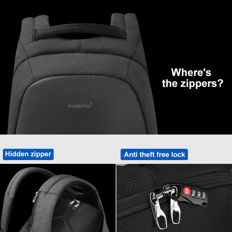 Tigernu Anti theft 15," зарядка через usb повседневный рюкзак для мужчин Путешествия непромокаемые модные школьный рюкзак женский мужской для подростков