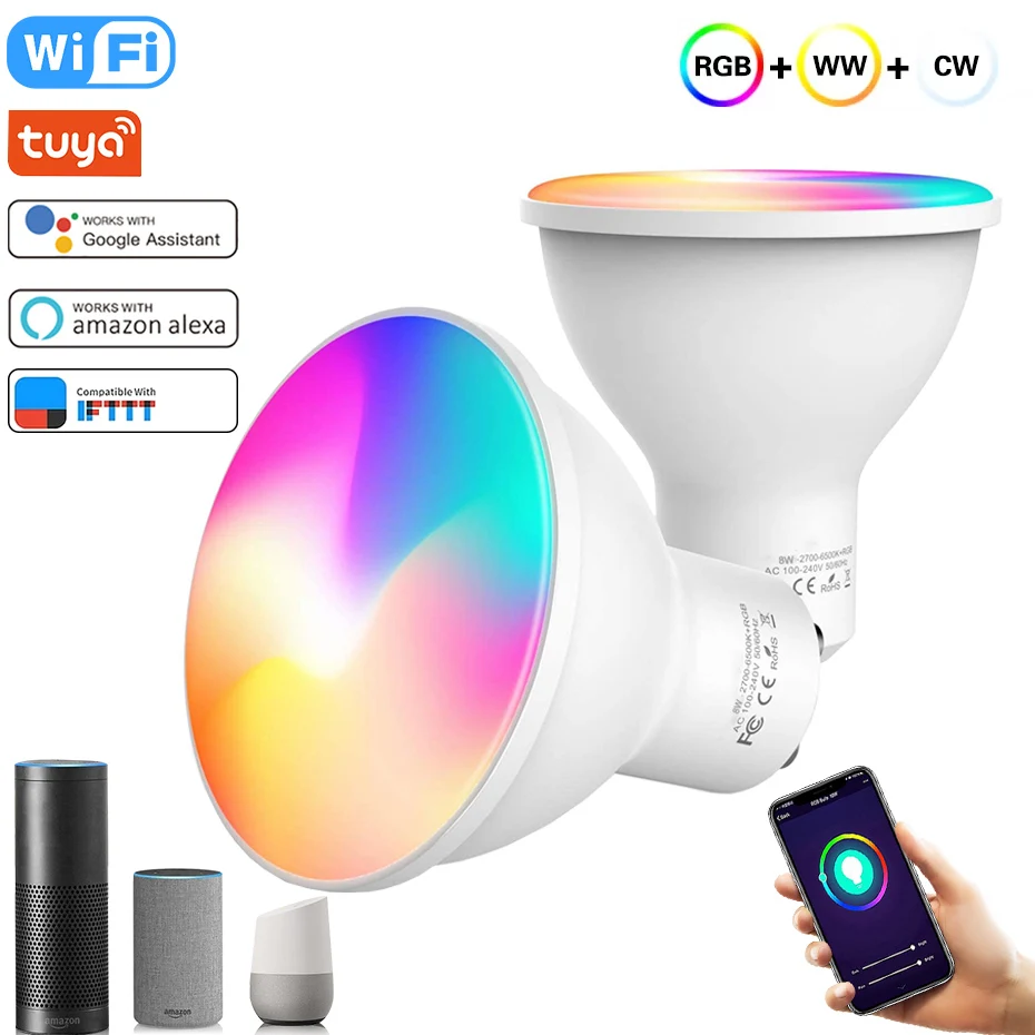 Умная Светодиодная лампа GU10 RGB с поддержкой Wi-Fi 110 В 220 8 Вт | Лампы и освещение