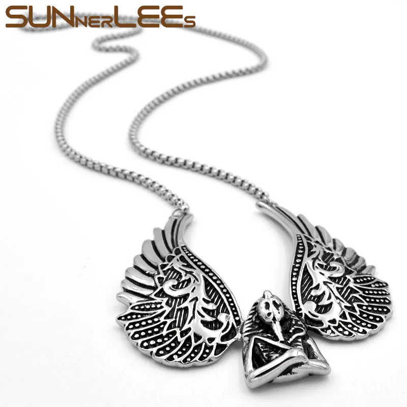 SUNNERLEES 316L Подвеска из нержавеющей стали ожерелье хип-хоп панк крылья Фараона