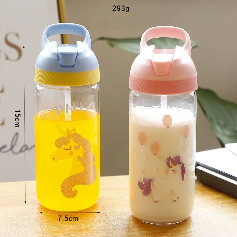 Стеклянная бутылка с соломинкой в виде единорога портативная кружка для