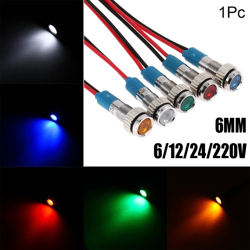 6 мм светодиодный металлическая сигнальная лампочка Водонепроницаемый лампа в 12
