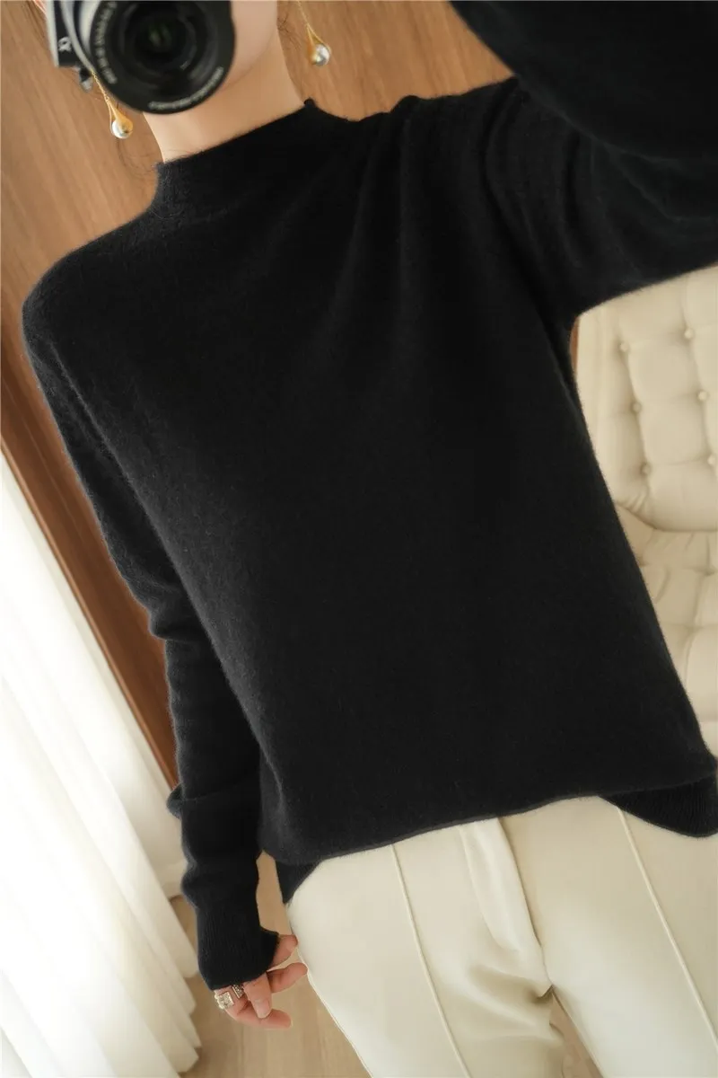 

BELIARST Autumn / Winter New Cashmere Sweater Ladies Half High Neck Pullover 100% Pure Wool Slim-fitting Knit Bottoming Sweater