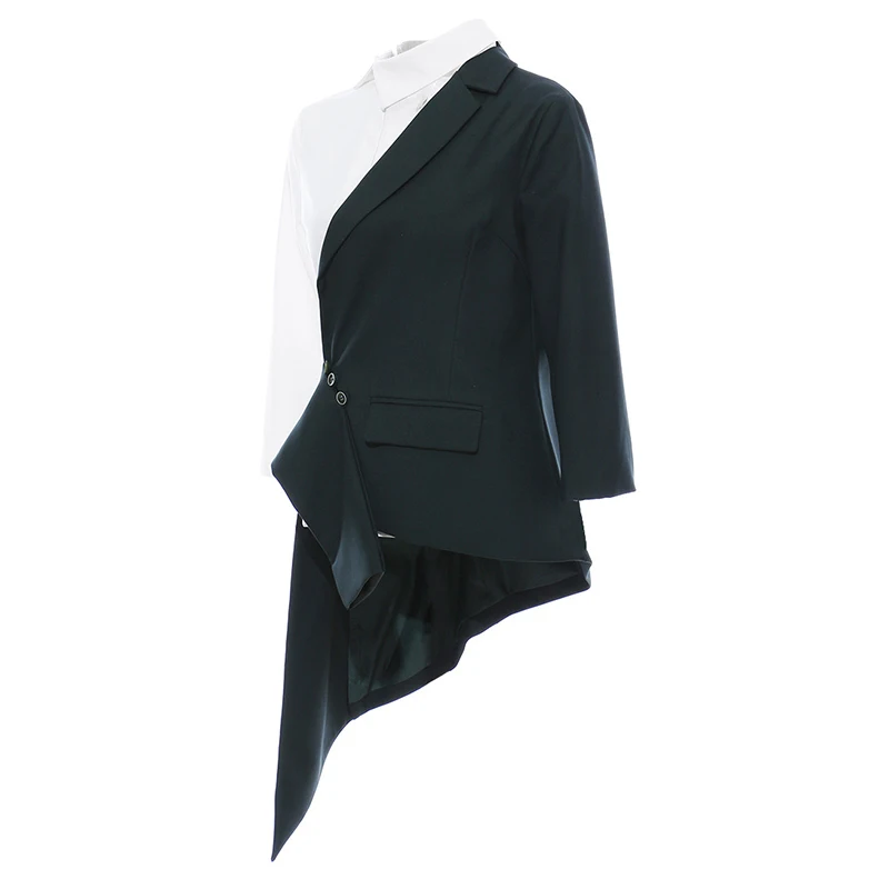 

TWOTWINSTYLE Asymmetrical Hollow Out Blazer For Women Lapel Long Sleeve Patchwork Hit Color Casual Blazers Female Fashion New