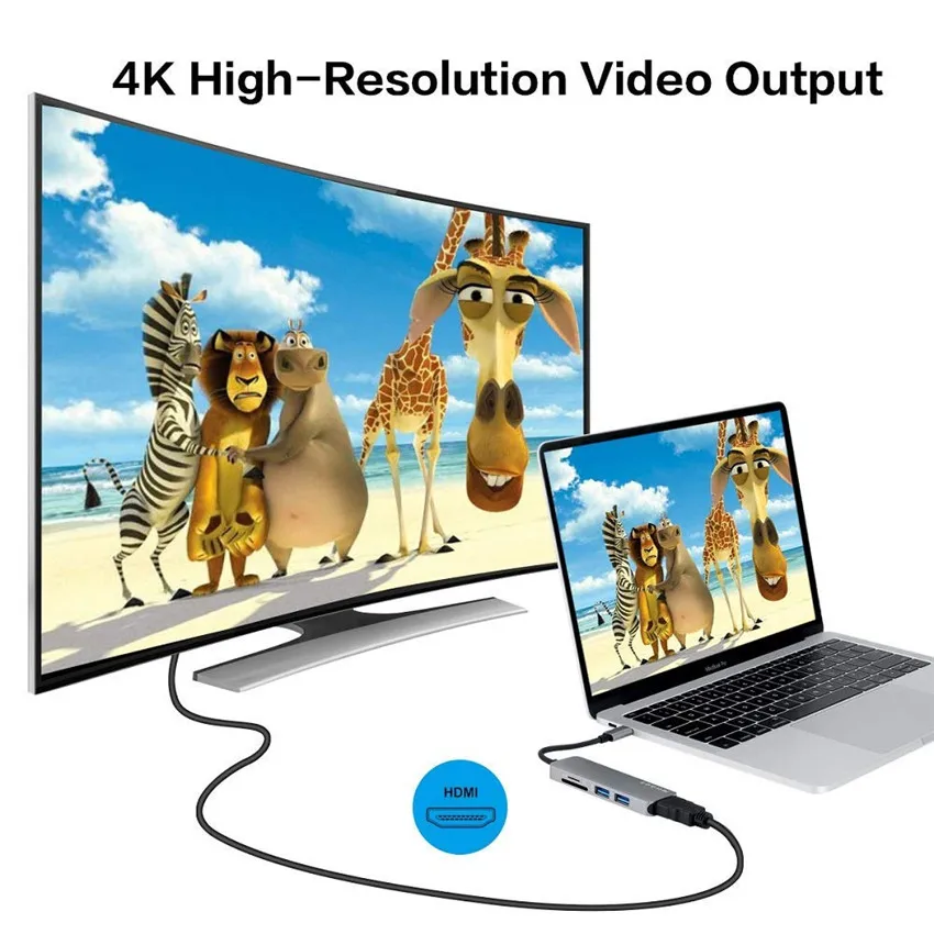 USB C концентратор type к HDMI 4K адаптер с 2 3 0 портами SD/TF кард-ридер для MacBook samsung S8/S9 huawei |