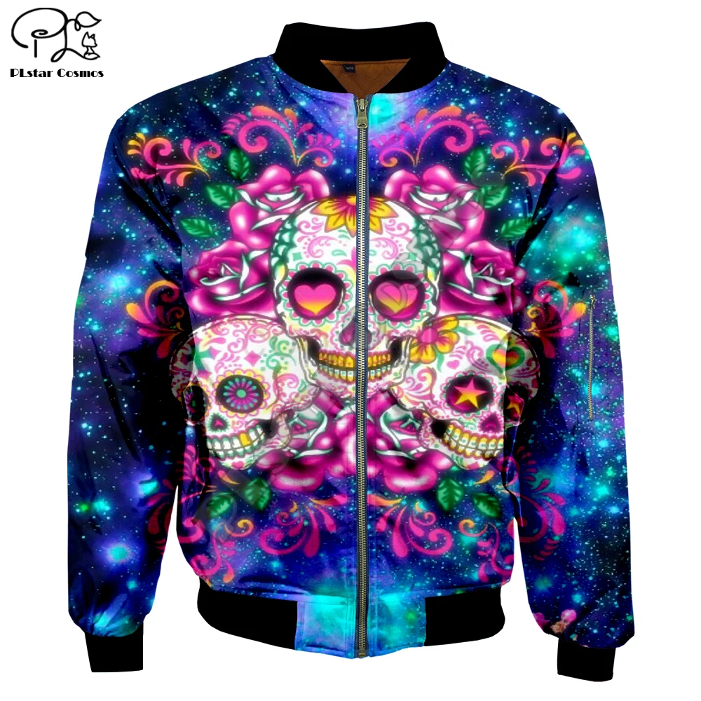 Мужская зимняя куртка бомбер с 3D принтом черепа осенняя на молнии Галактики